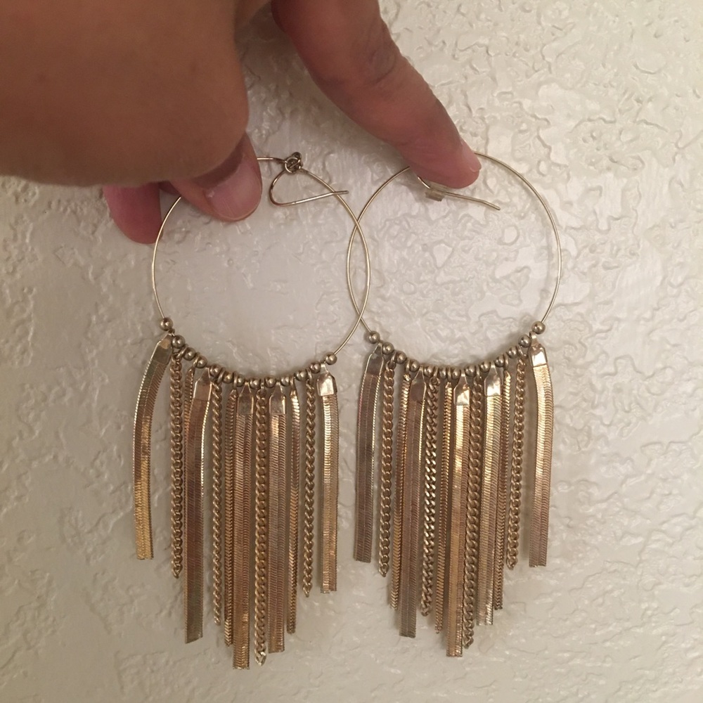 Gold hoop boho dangle earrings